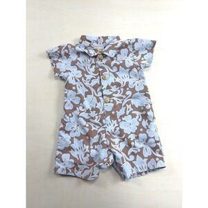 Cach Cach Baby Boys Blue Brown Tropical Floral Romper Sunsuit Made in USA 12M